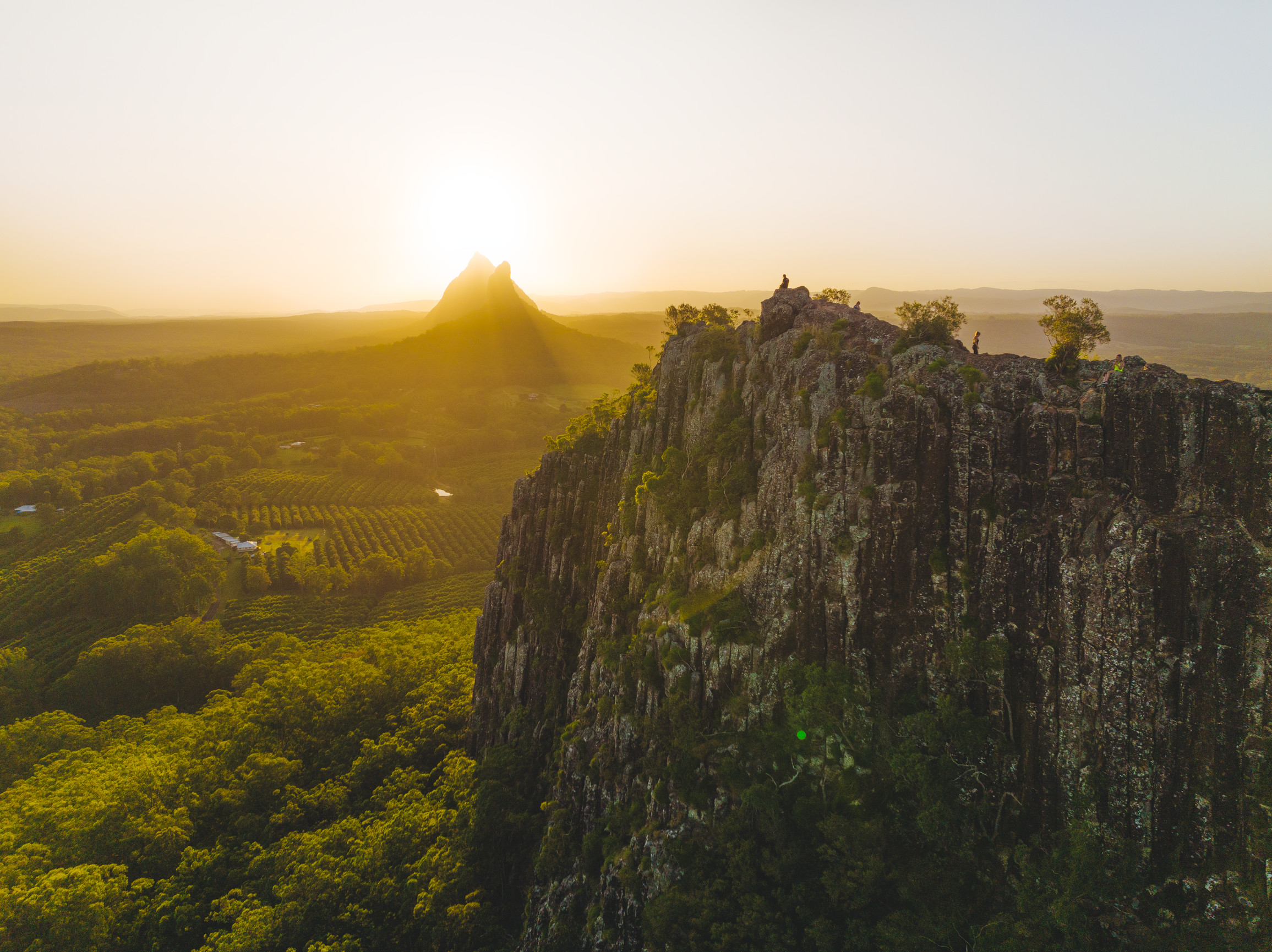 Aerial view of Mt Ngungun at sunset