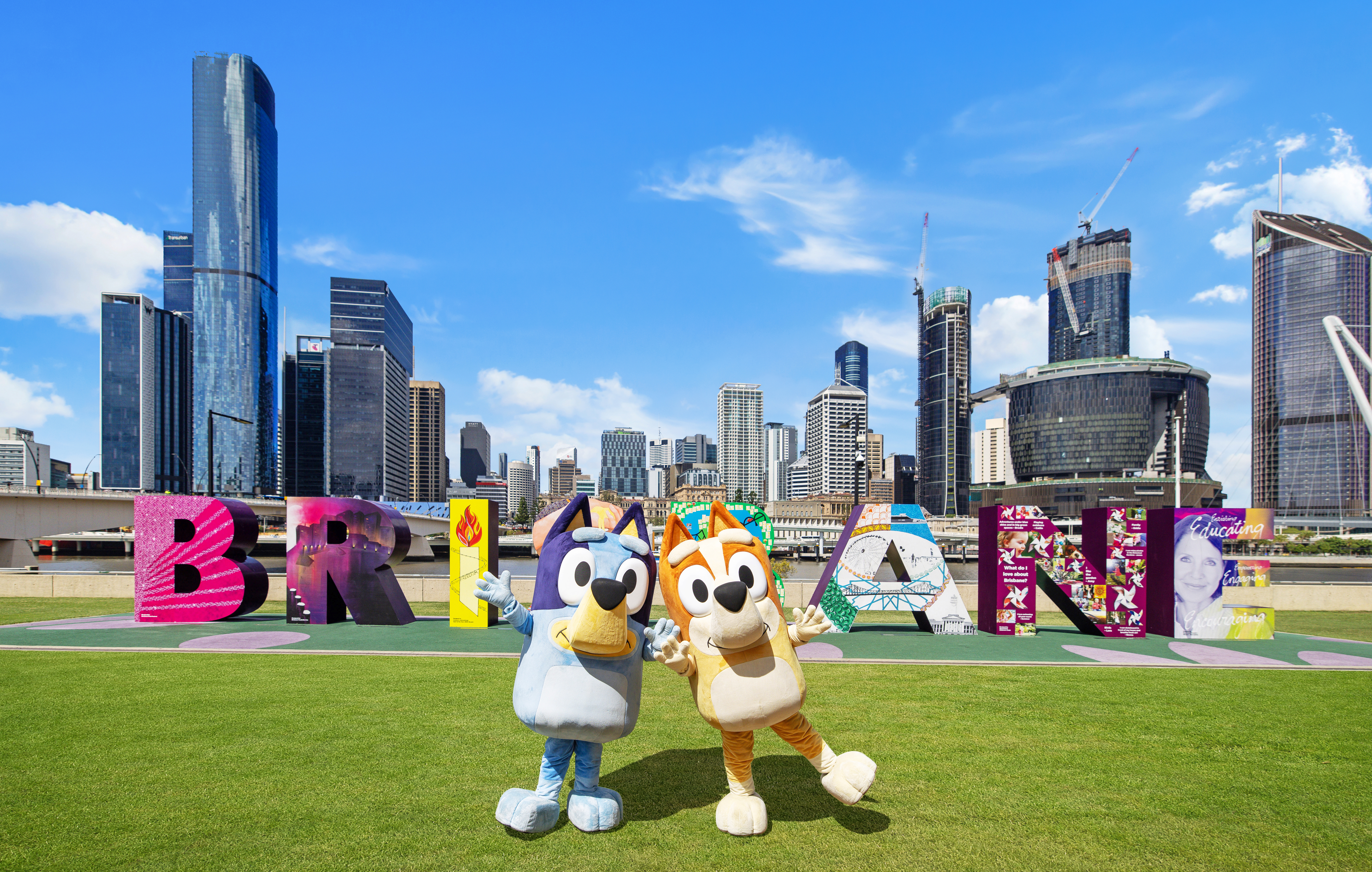 Bluey and Bingo at Brisbane's South Bank Parklands