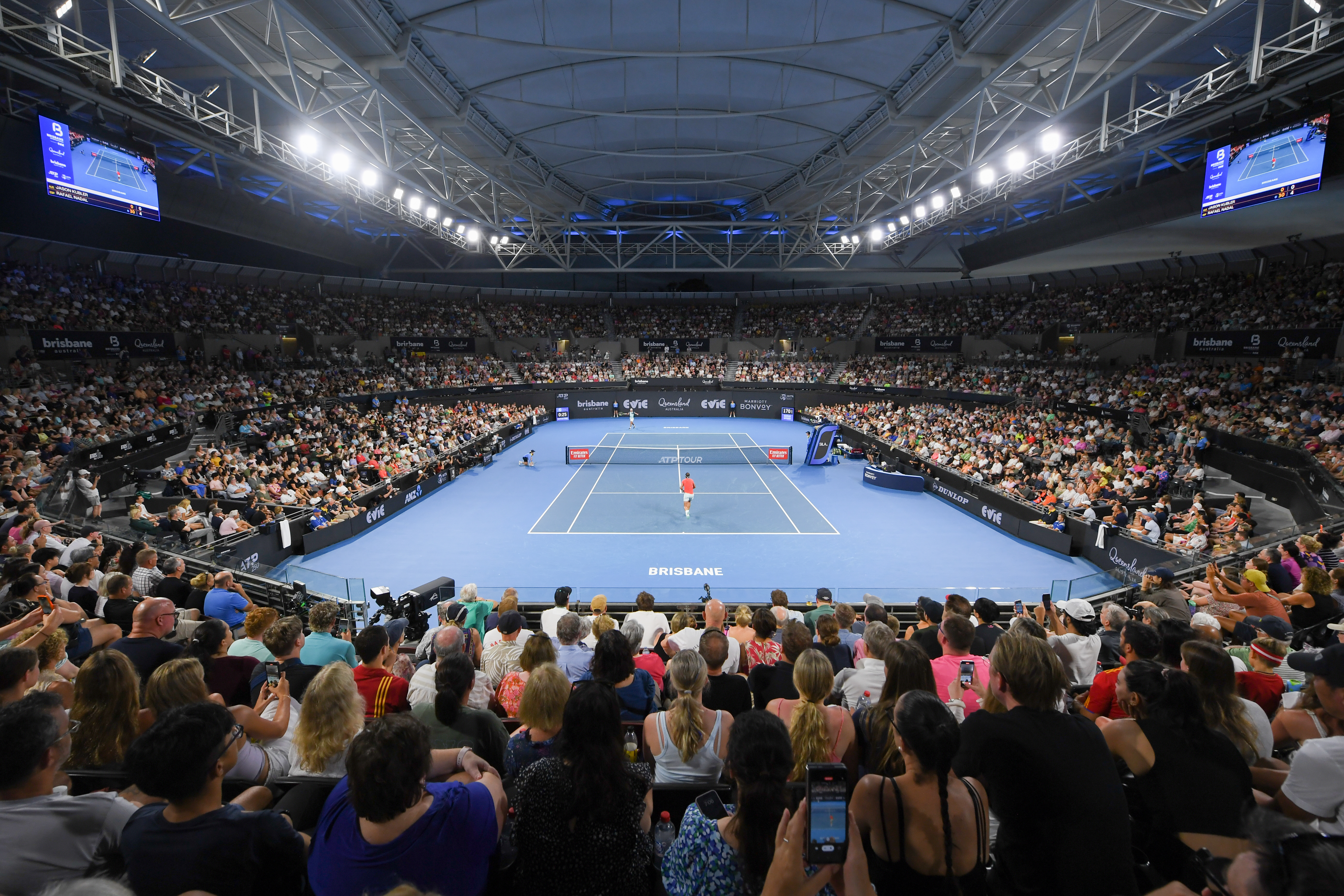 Aerial of the crowd watching the tennis course at Brisbane International Aerial of the crowd watching the tennis course at Brisbane International