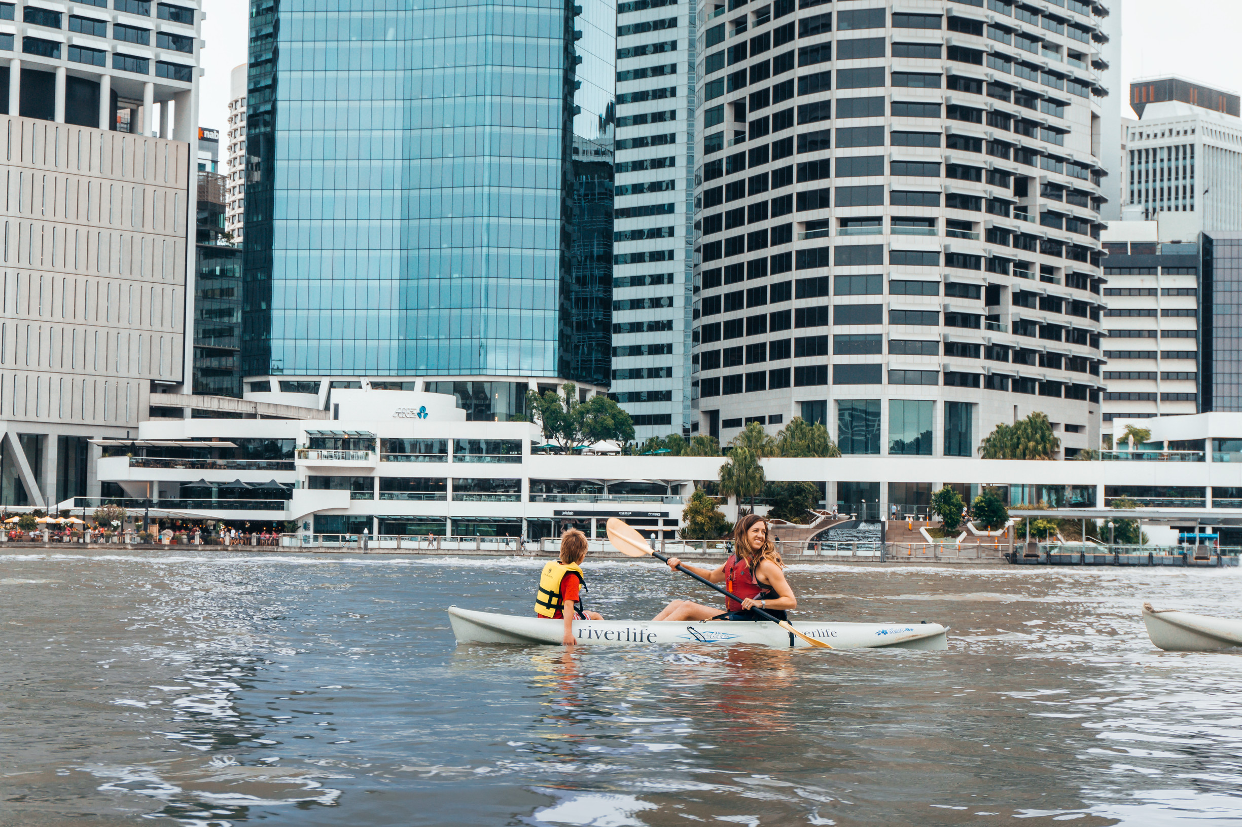 mother and son kayak Riverlife Adventure Centre | Guide Five days Brisbane and Gold Coast family holiday