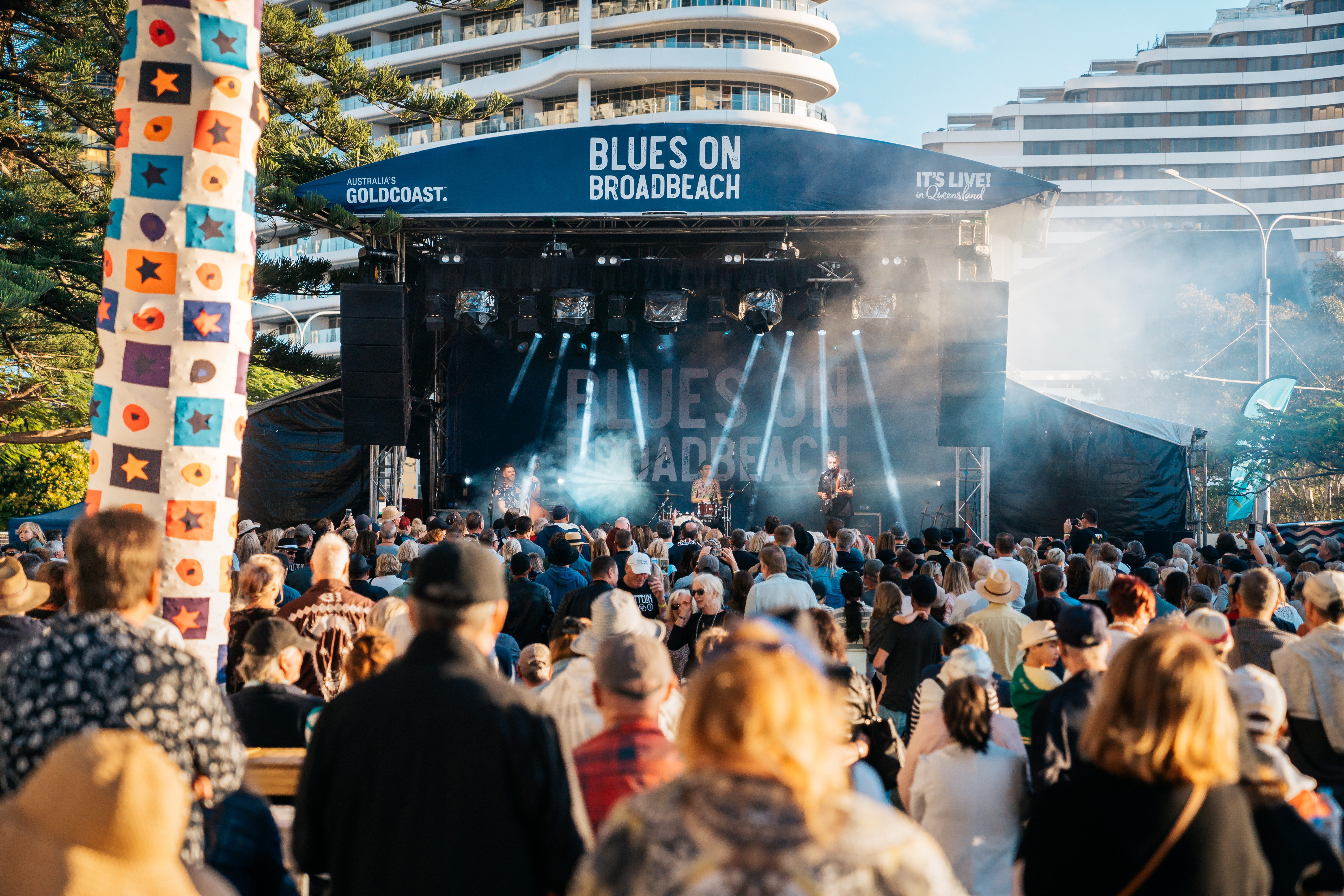 Crowds at the main stage of Blues on Broadbeach, a free annual music festival on the Gold Coast