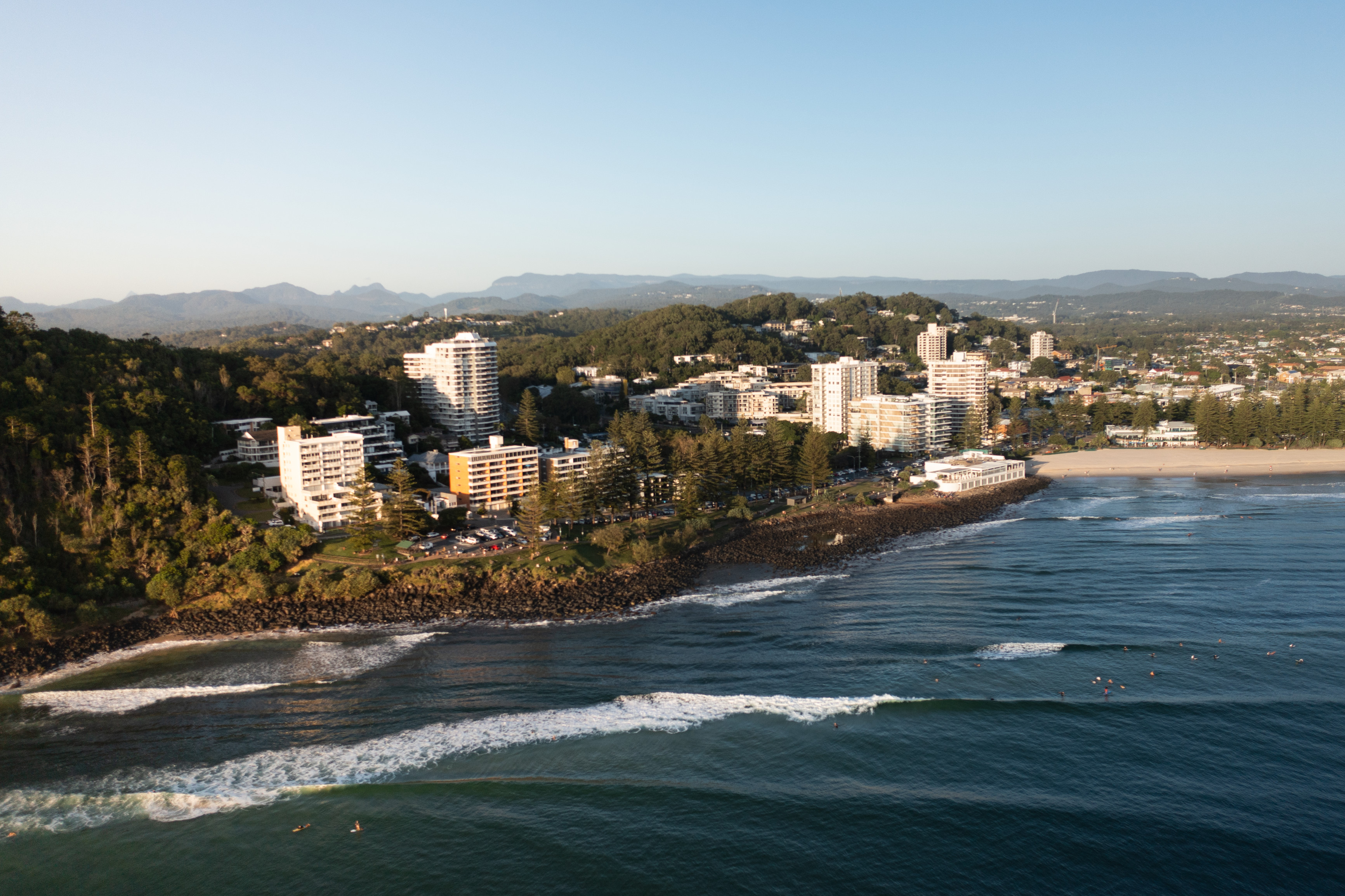 Aerial view of Burleigh Heads and the Burleigh Head National Park 