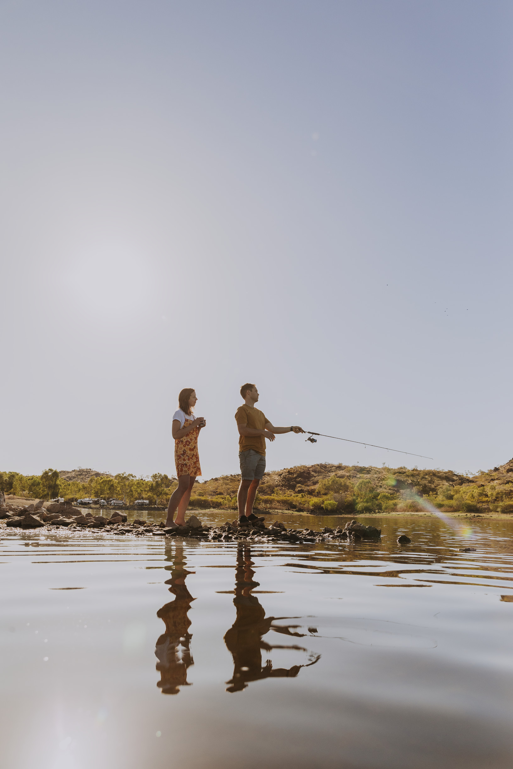 Couple fishing at Corella Dam, Cloncurry