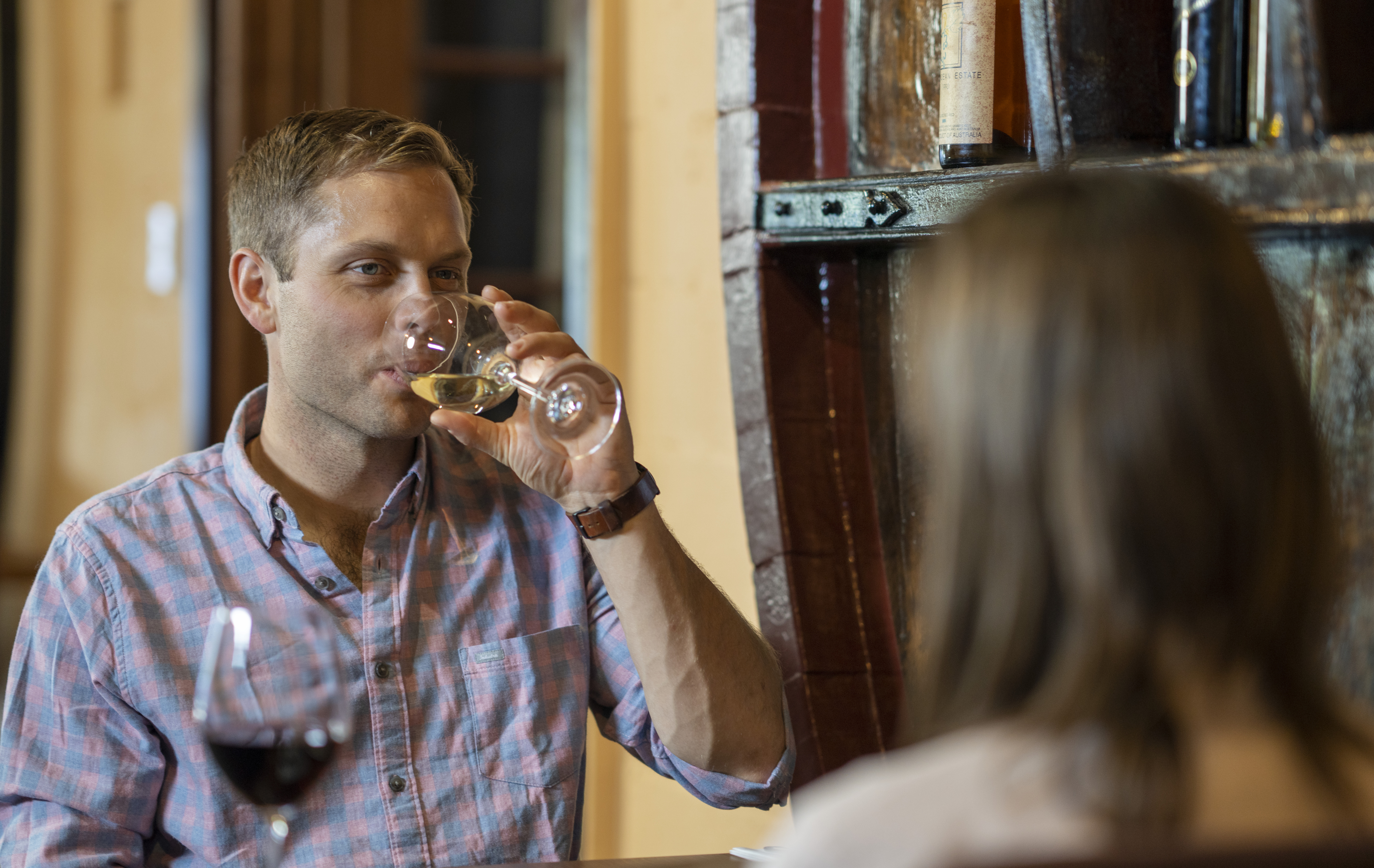 Couple dining at the Barrel Room Wine Lounge, Ballandean Estate Wines, Granite Belt