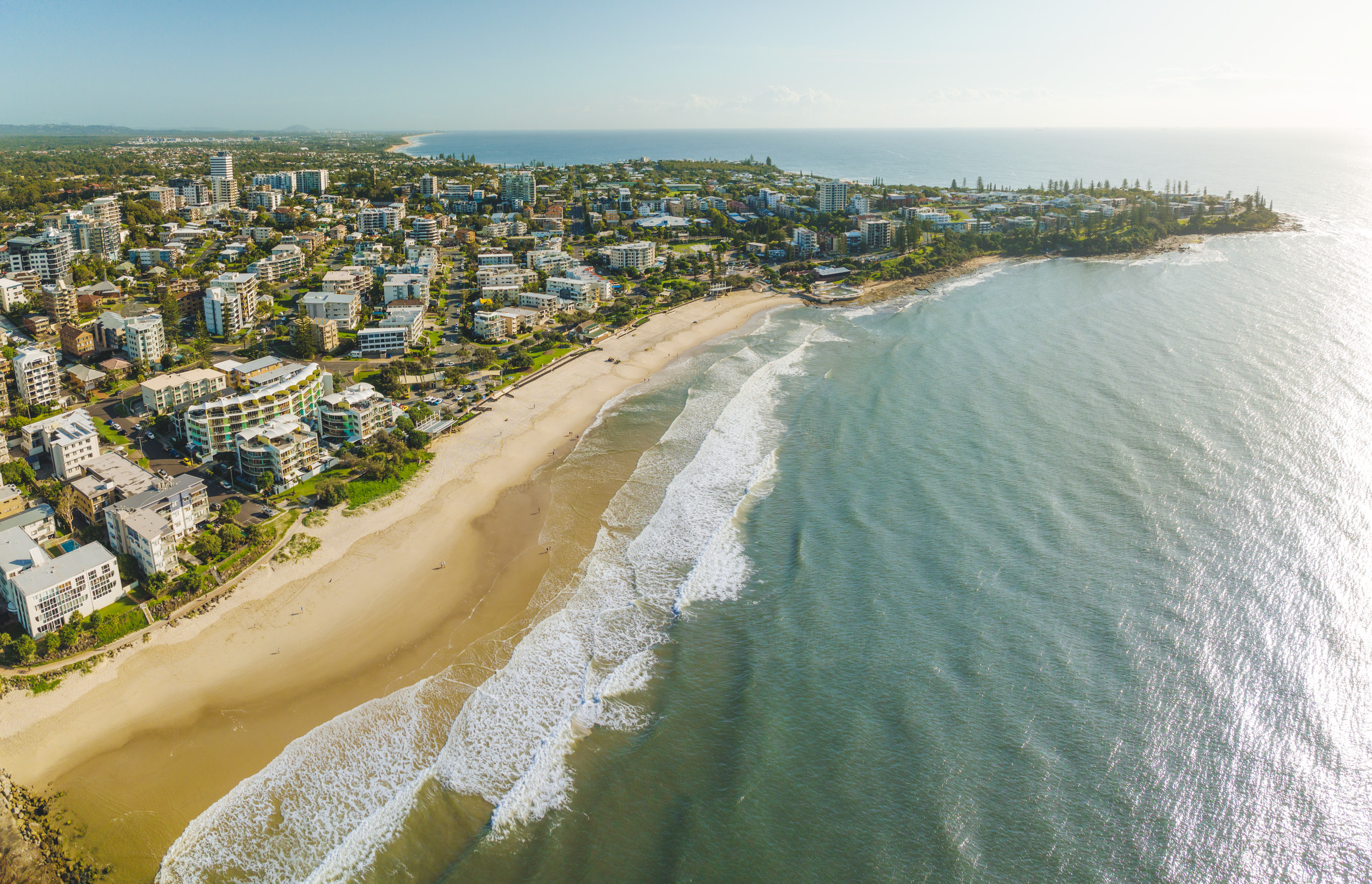 Aerial view of Kings Beach, Caloundra | budget sunshine coast holiday Aerial view of Kings Beach, Caloundra | budget sunshine coast holiday