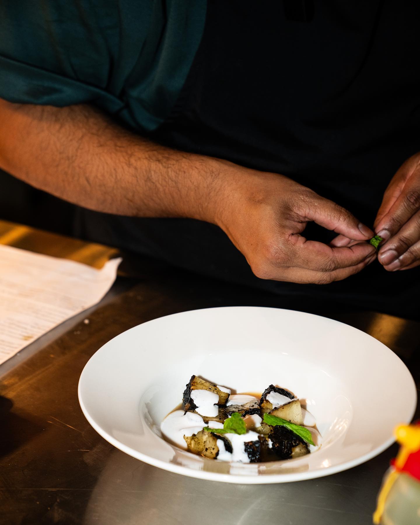Close up of a dish plated at Pataka, a Fijian-Indian restaurant on the Sunshine Coast