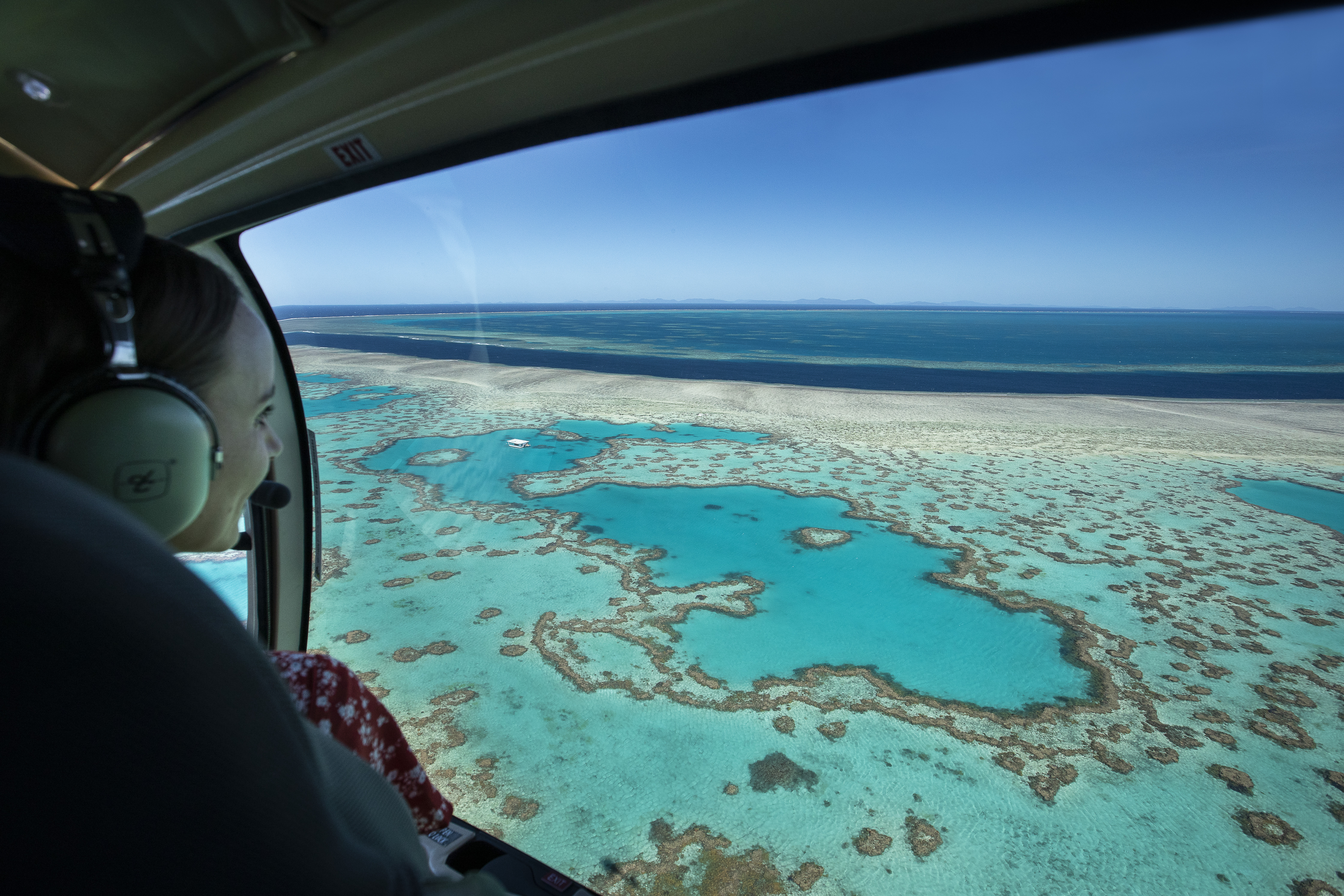 View of Heart Reef and pontoon from helicopter, Journey to the Heart - Heart Reef | best things to do in Queensland