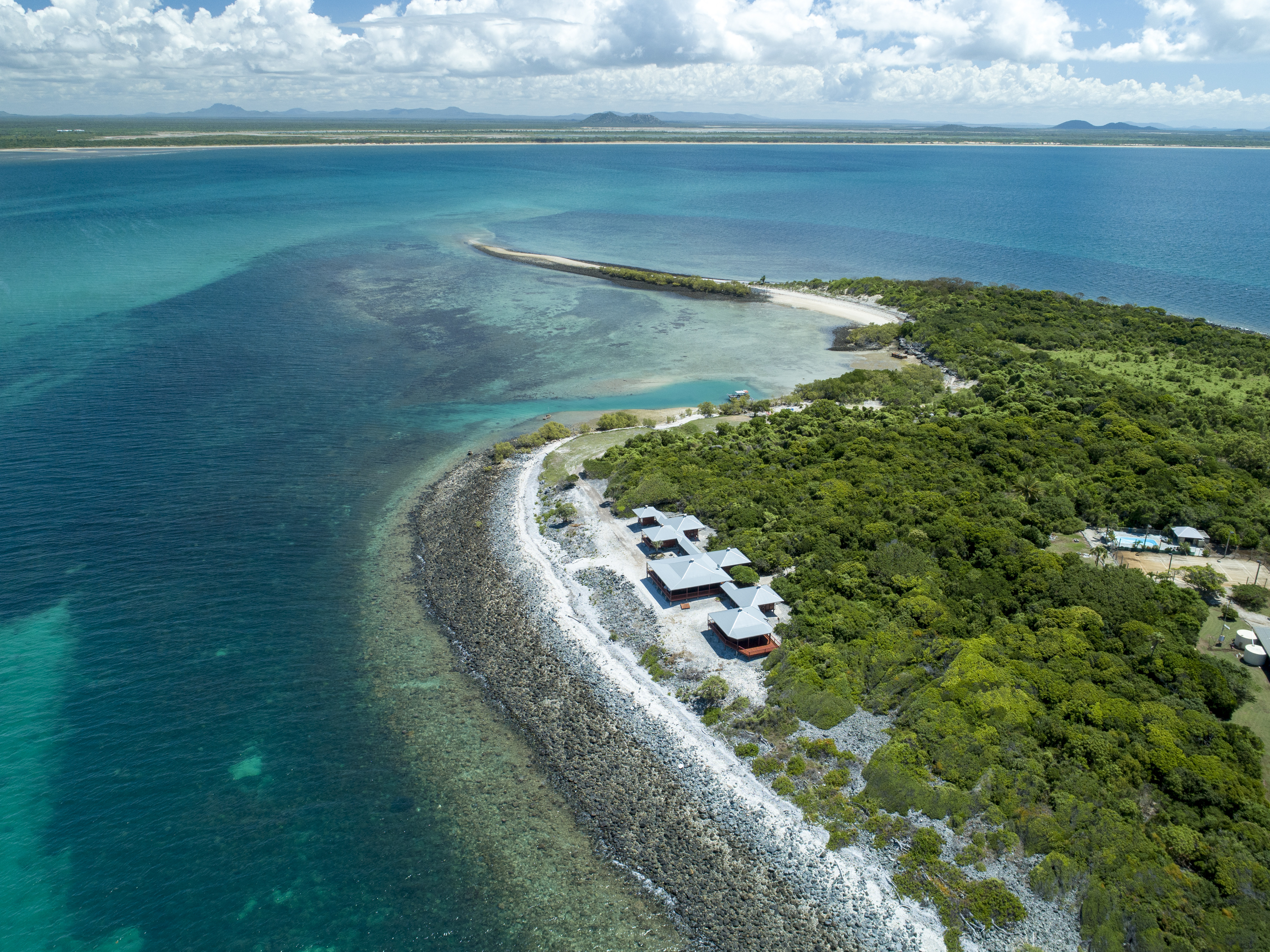 Aerial view of Camp Island Lodge in the Whitsundays Aerial view of Camp Island Lodge in the Whitsundays