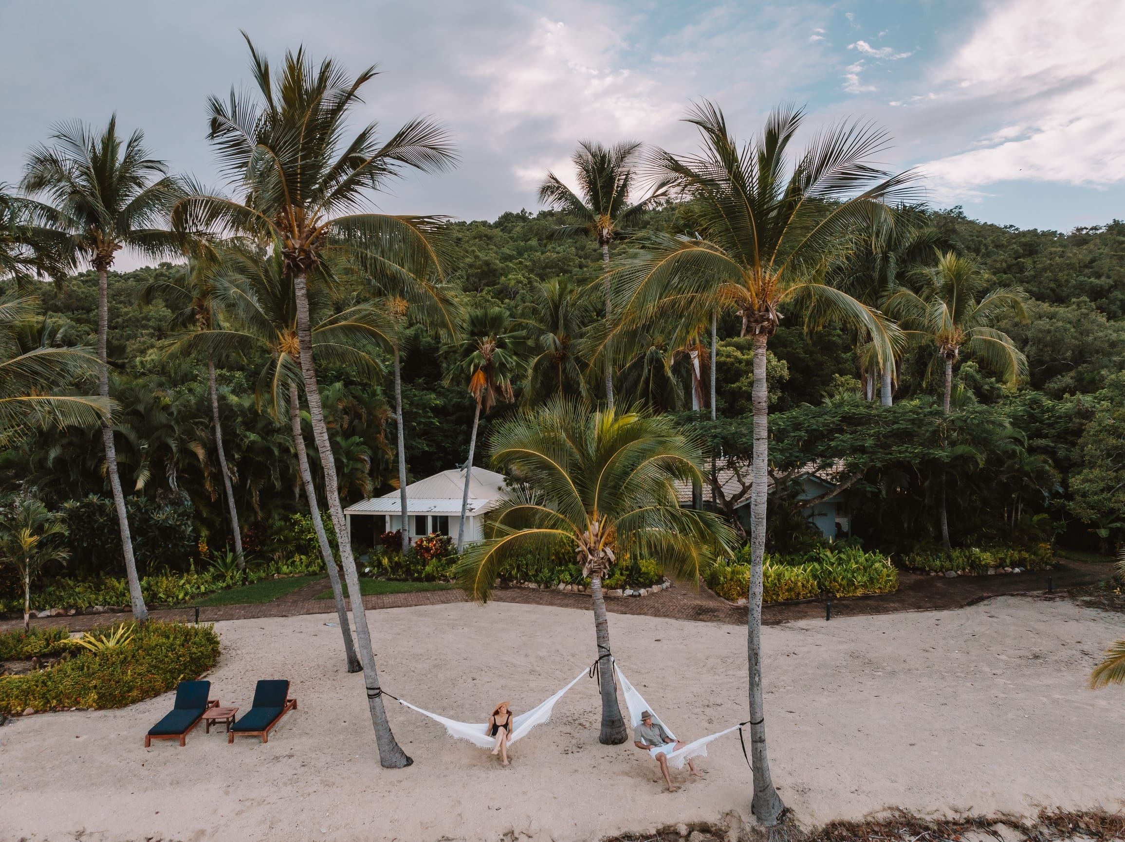 Aerial of a lady in a hammock on Orpheus Island
