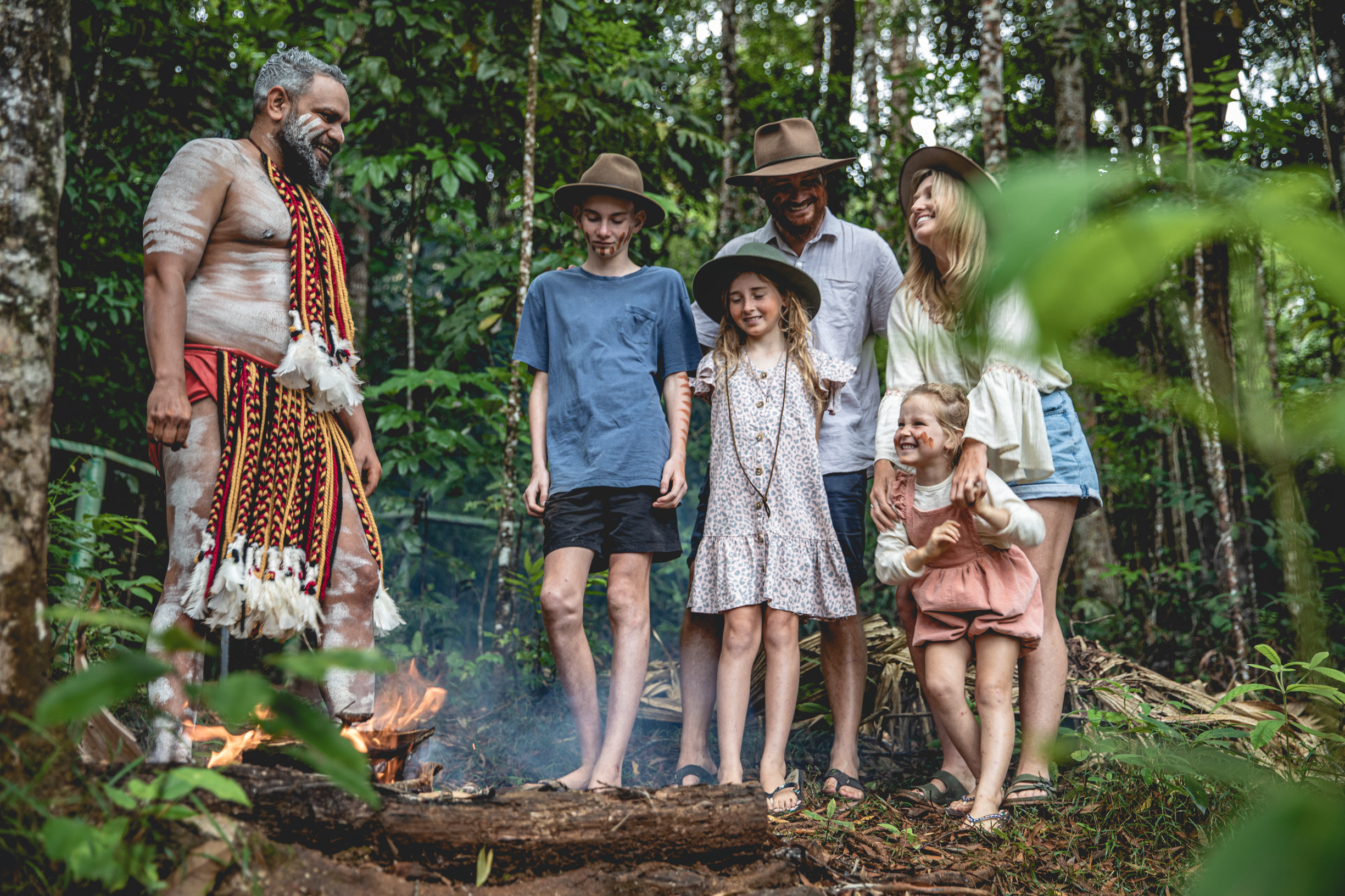  Family in the rainforest with an Indigenous guide during Pamagirri Aboriginal Experience at Rainforestation Nature Park