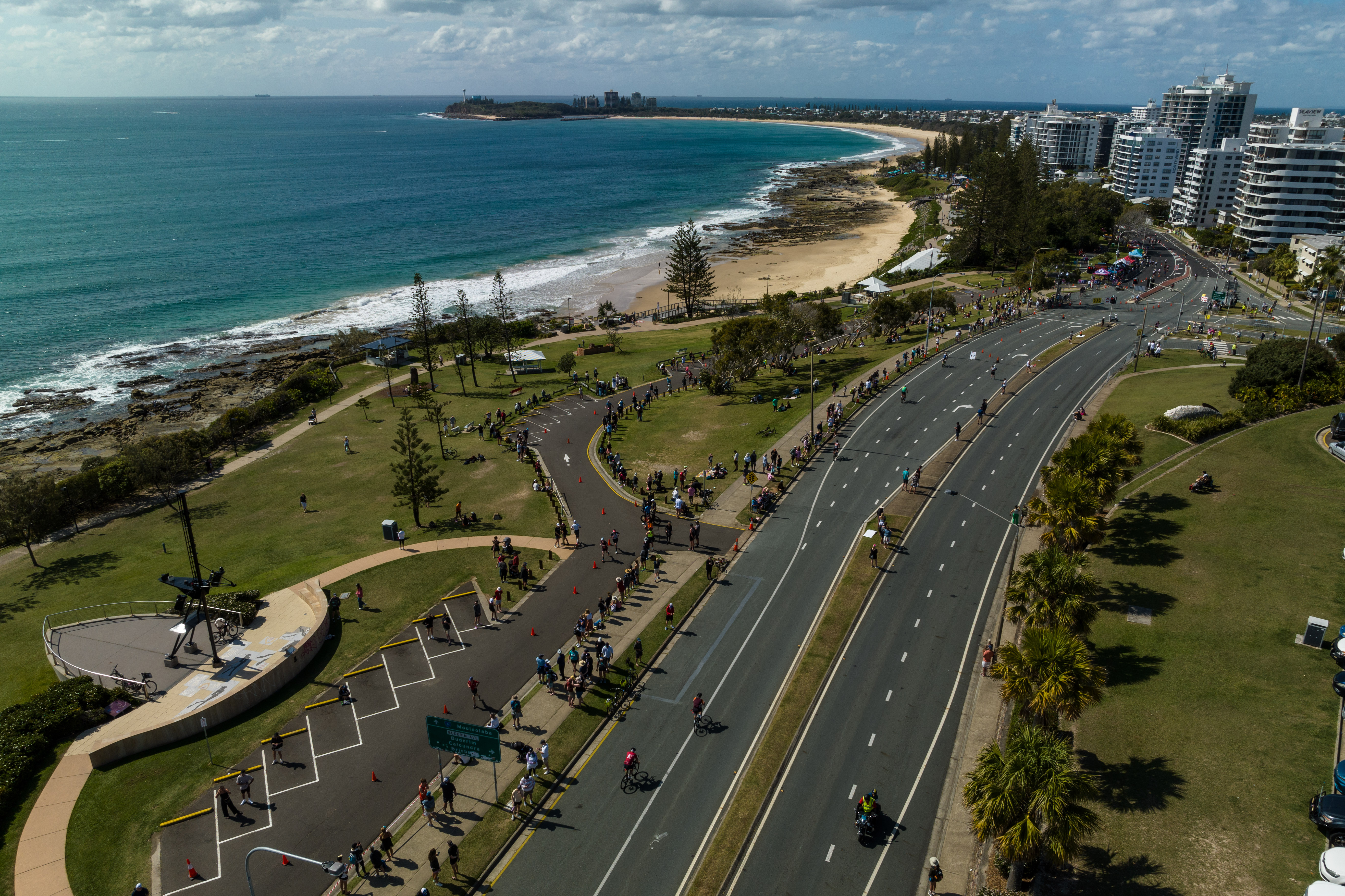 Aerial of Mooloolaba esplanade during IRONMAN race Aerial of Mooloolaba esplanade during IRONMAN race