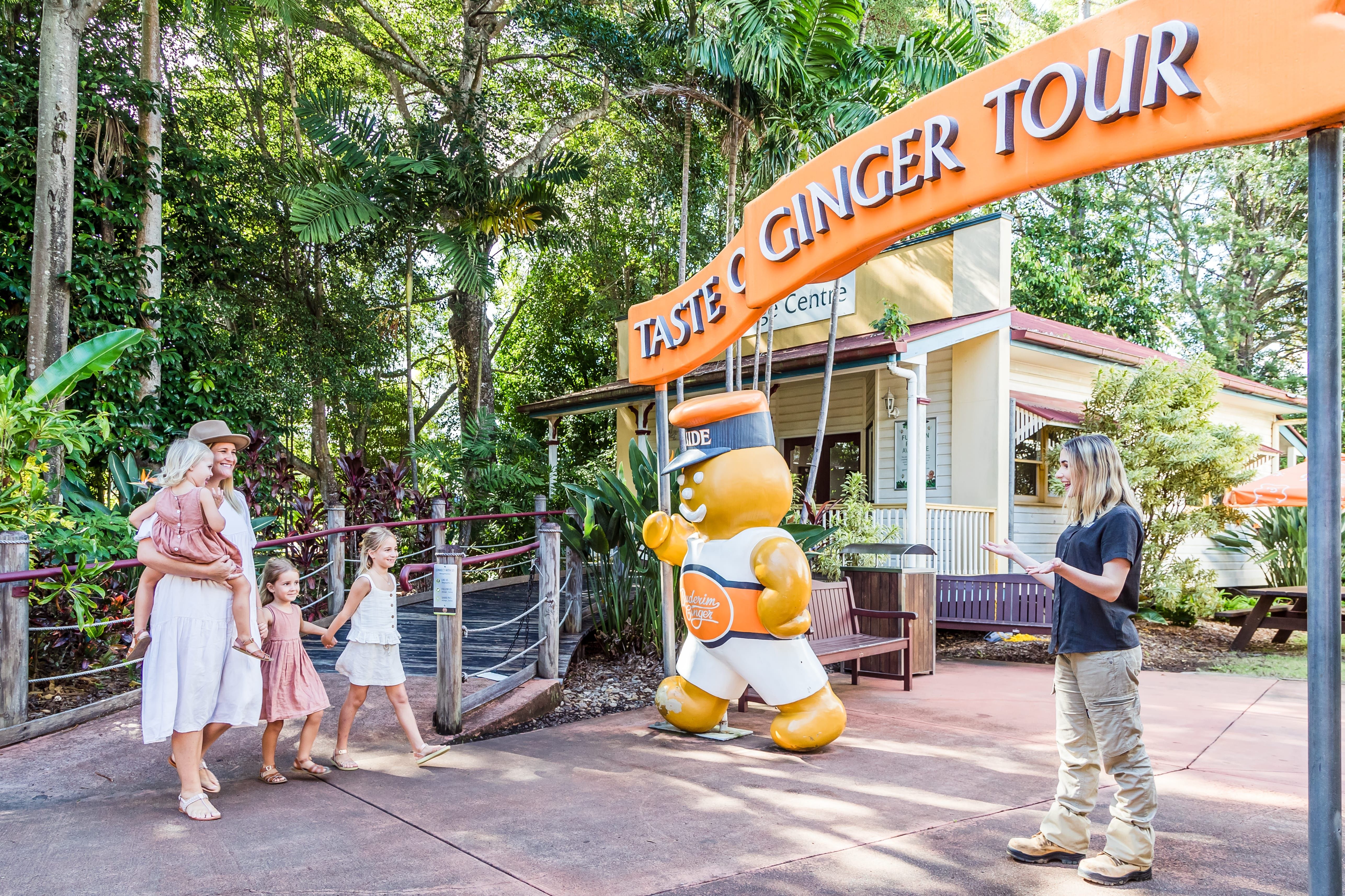 Family walking into The Ginger Factory