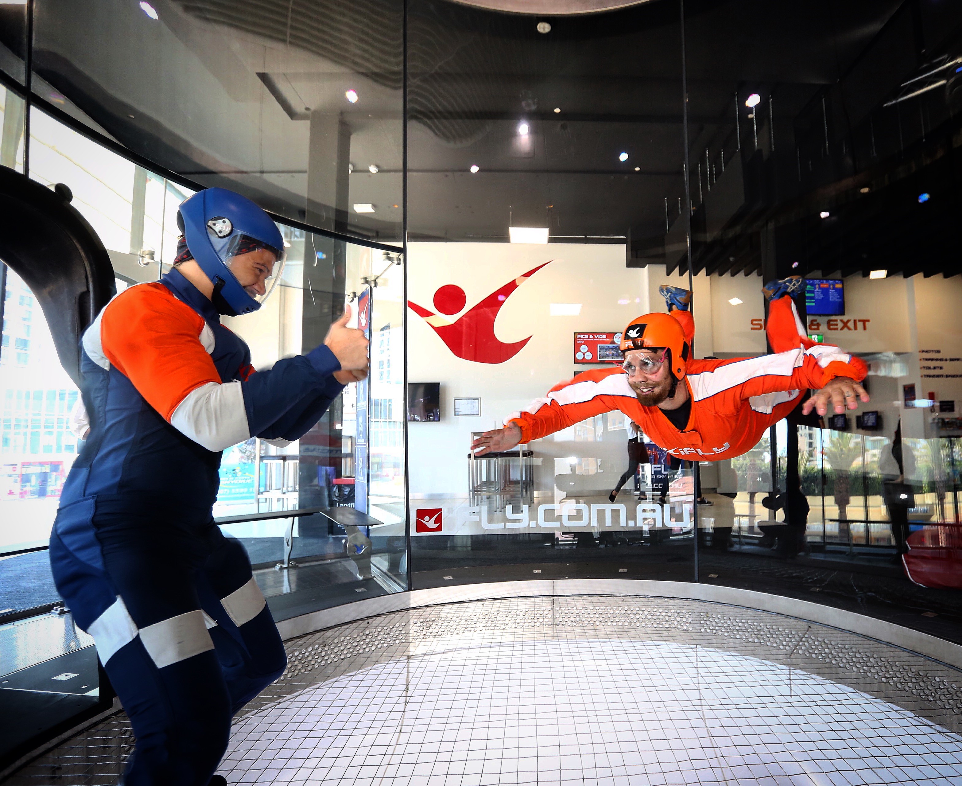 Man indoor skydiving at iFly on the Gold Coast Man indoor skydiving at iFly on the Gold Coast